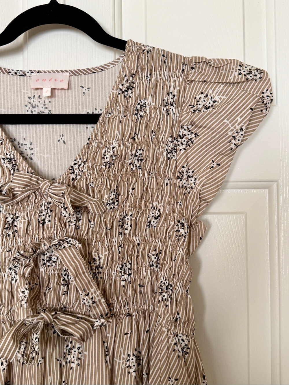 Entro Smocked Tied-Front 100% Cotton Smocked Floral Midi Dress L Cottagecore - Picture 5 of 10